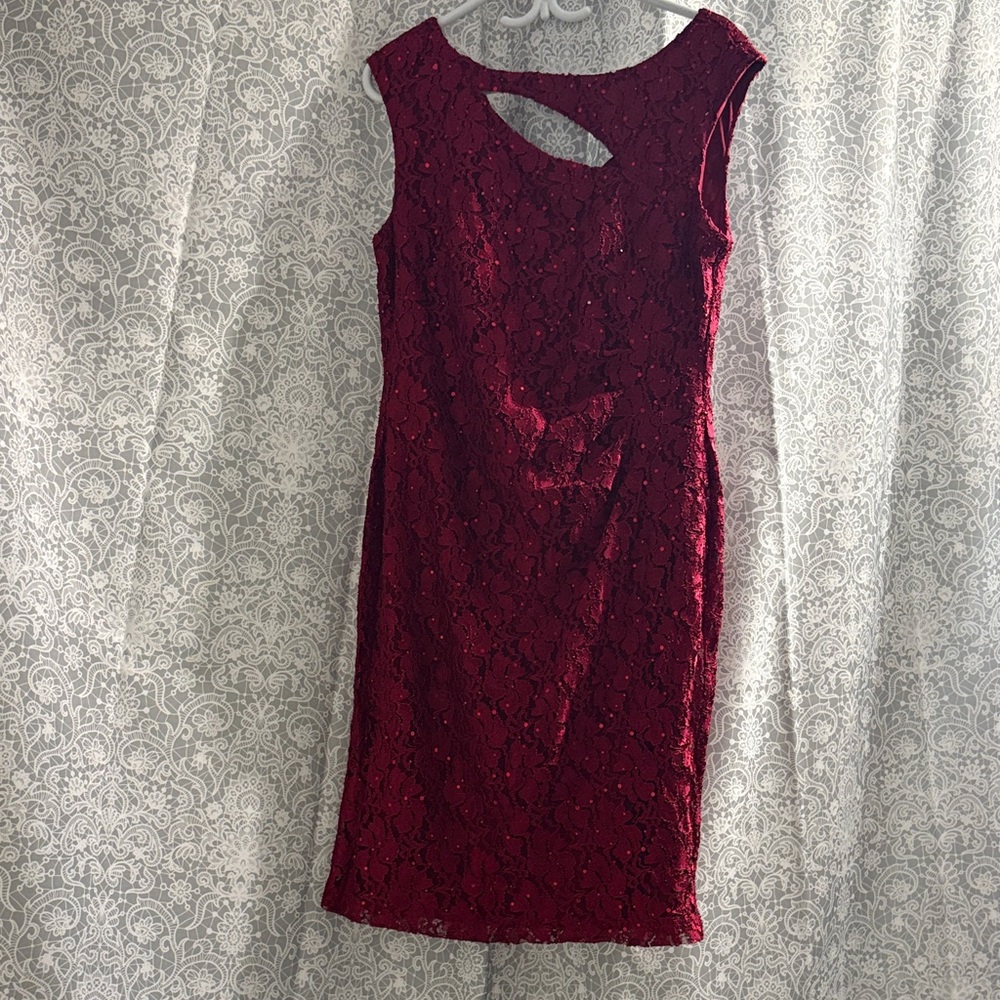 Connected Apparel Wine Lace Dress